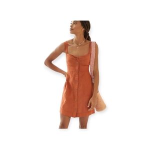 Maeve Anthropologie Rust Linen Blend Twist Front Tie Back Sleeveless Dress S